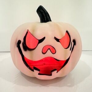 Halloween Decoration White Pumpkin Jack O Lantern Orange Light Blow Mold 8”